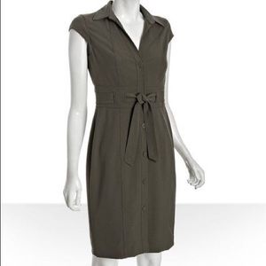 Calvin Klein Olive Woven Button Front Belted Dress