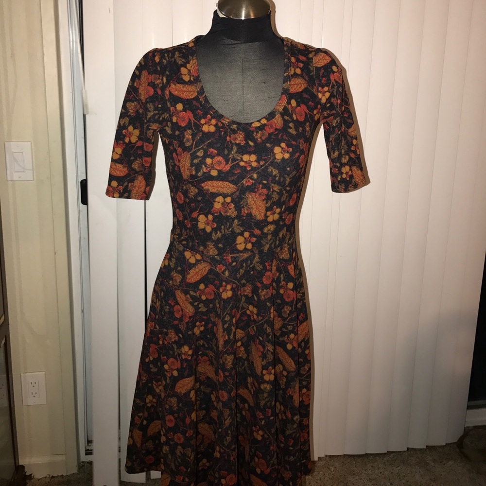 Lularoe Nicole dress SMALL leaves floral