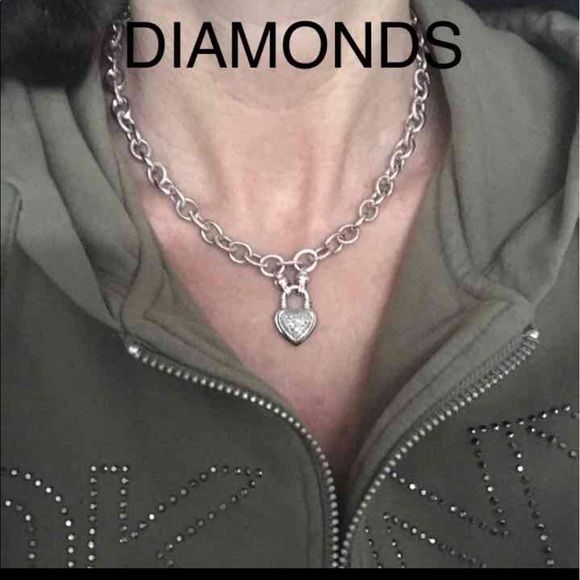 Sterling Silver Necklace with diamond heart - Picture 3 of 3