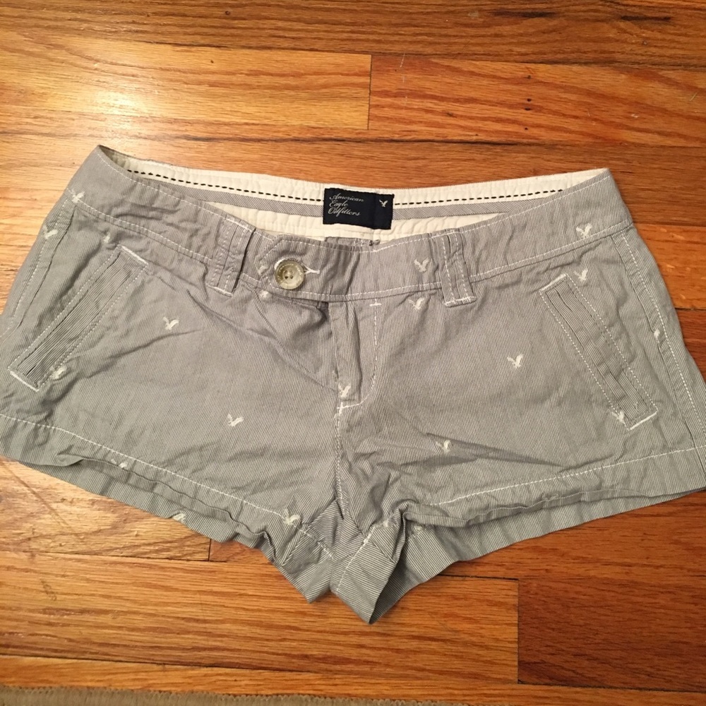 American Eagle Grey and White Striped Shorts