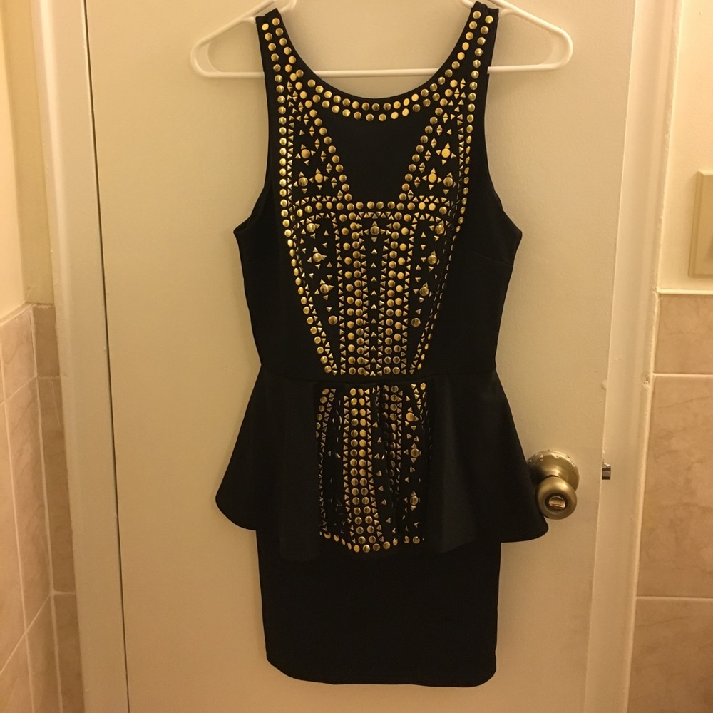 Black Peplum Dress with Gold studs