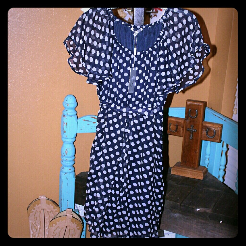 Navy Dress with white polka dots