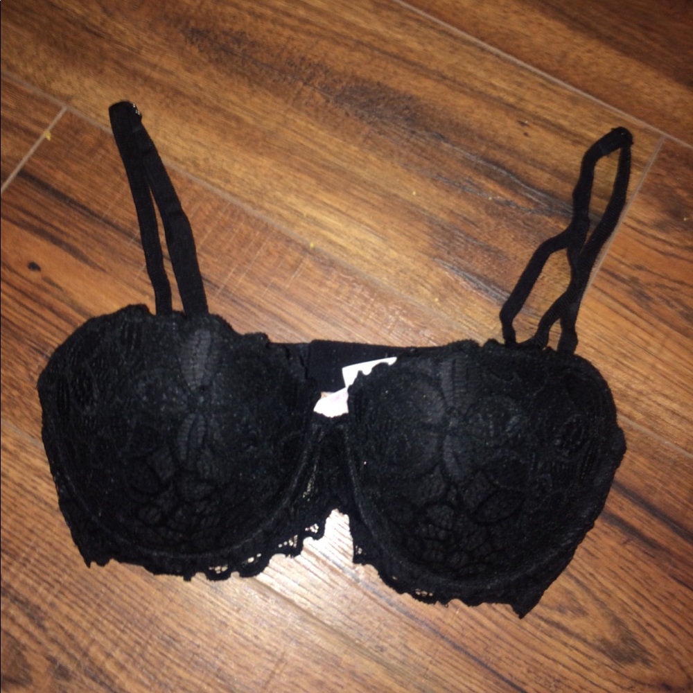 PINK the date lace black push up bra