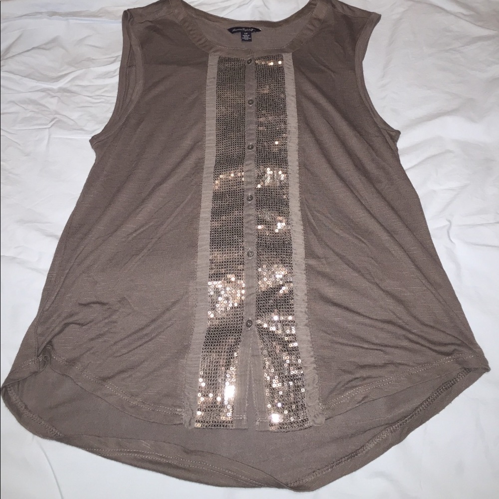 Gray sequin button down