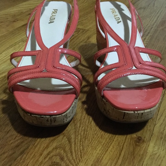 Sold***Prada wedges.  Coral and cork😘 size 8.5 - Picture 2 of 6