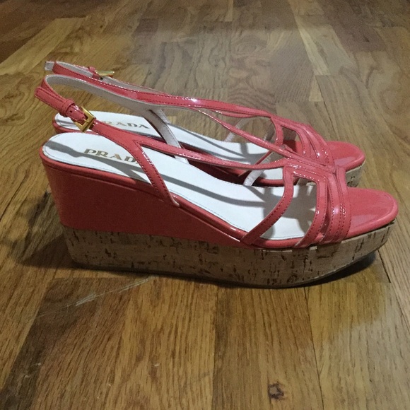 Sold***Prada wedges.  Coral and cork😘 size 8.5 - Picture 3 of 6