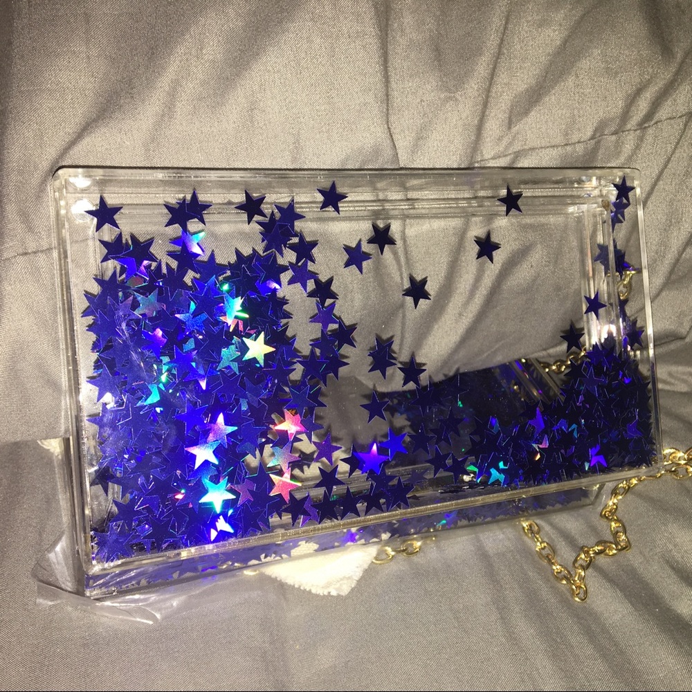 Acrylic clear purse with blue start sequins