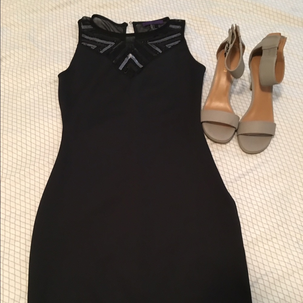 Black Mesh Neck Dress