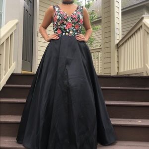 Floral and black prom dress