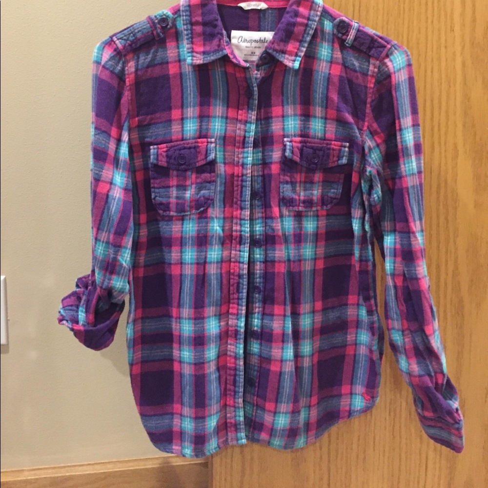medium purple, pink, and blue flannel