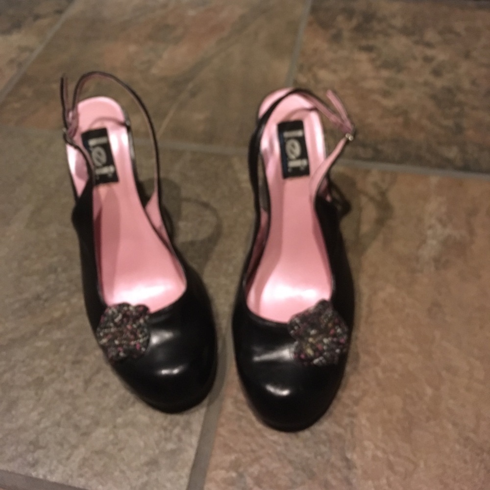 Black lei round toe pumps pin up rockabilly cute 8