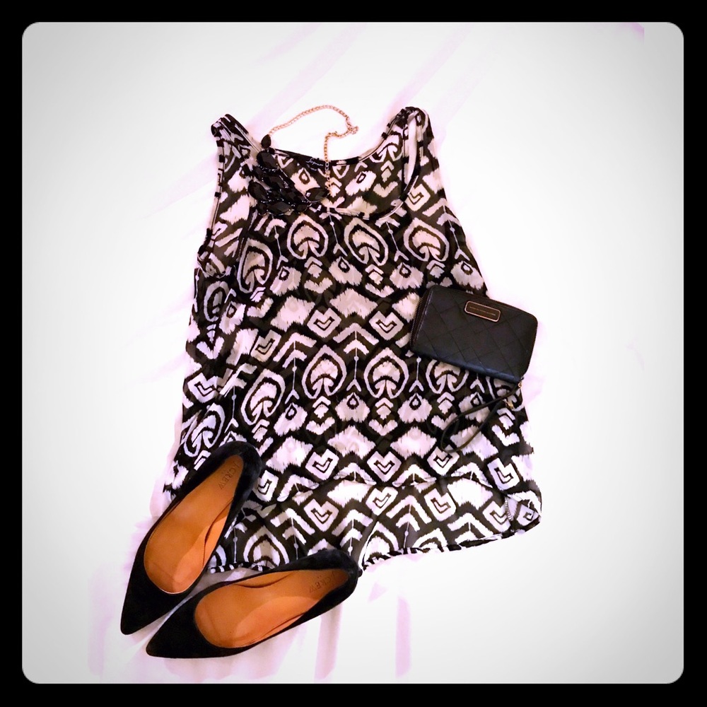 Black and white patterned sheer shirt