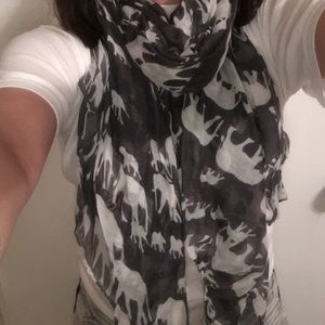 Grey and white elephant patterned scarf