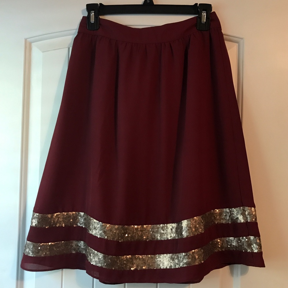 Downeast Maroon skirt with gold sequins