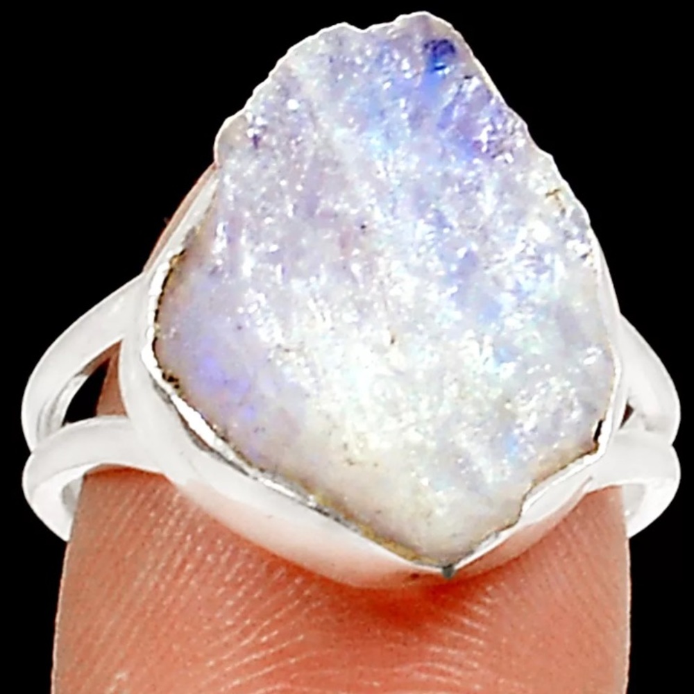 Natural Rough moonstone 925SS ring size 7