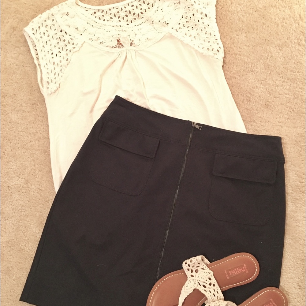 Navy Blue Zipper Front Skirt