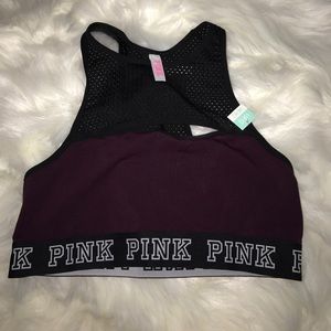 PINK  high front and back mesh sports bra-MAROON