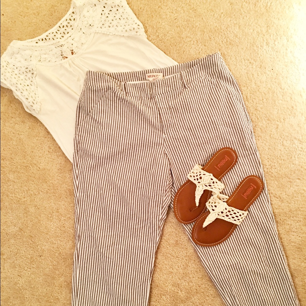 Gray and White Seersucker Pants