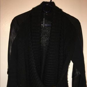 Skingraft wool sweater with leather sleeves