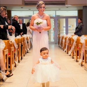 David's Bridal Long Strapless Petal F15555