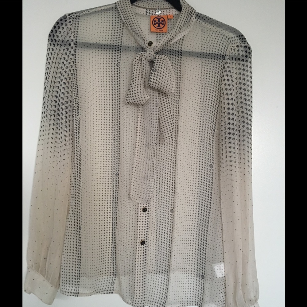 Tory Burch Sheer White Blouse w/ Dots