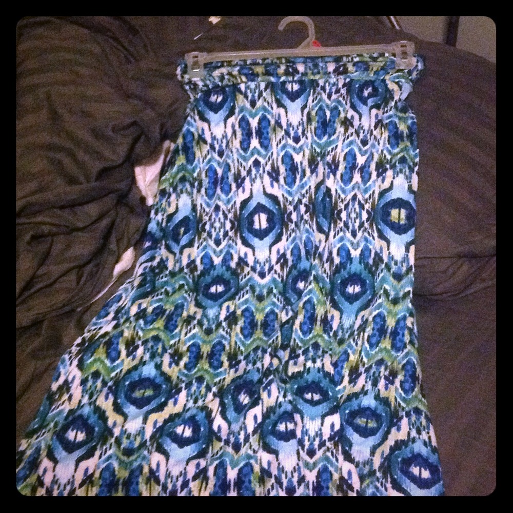 Maurice's bright blue patterned maxi skirt