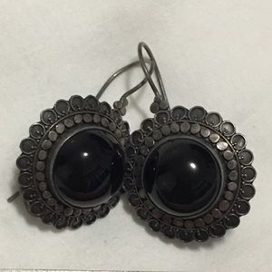 Silver and black stone earrings