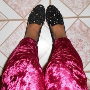 Wine Crushed Velvet Leggings
