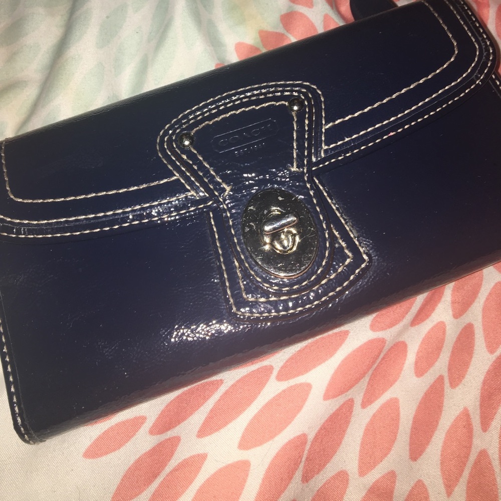Authentic Coach Navy Patent Leather Wallet.