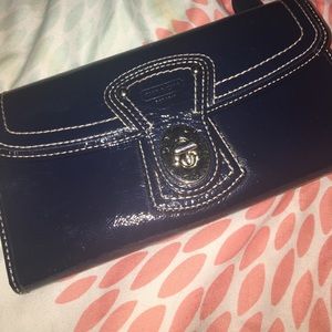 Authentic Coach Navy Patent Leather Wallet.