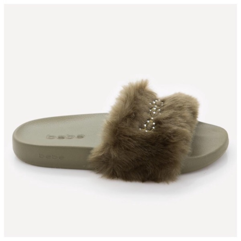 Olive green, Fur Slides by BeBe size 8