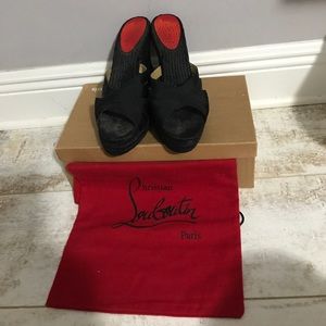 Christian Louboutin Black ribbon wedges 40