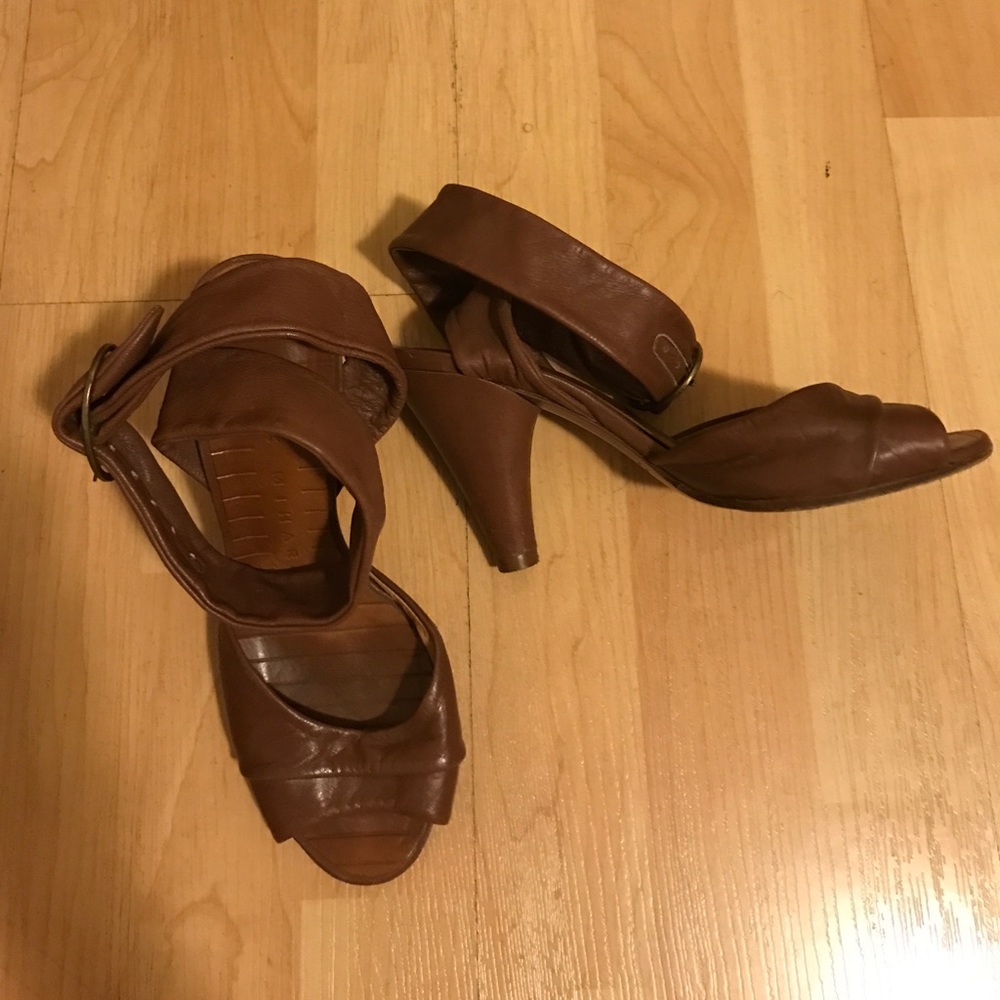 Brown Chie Minara ankle strap open-toe heels