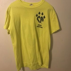 Neon yellow cheer athletics logo tee