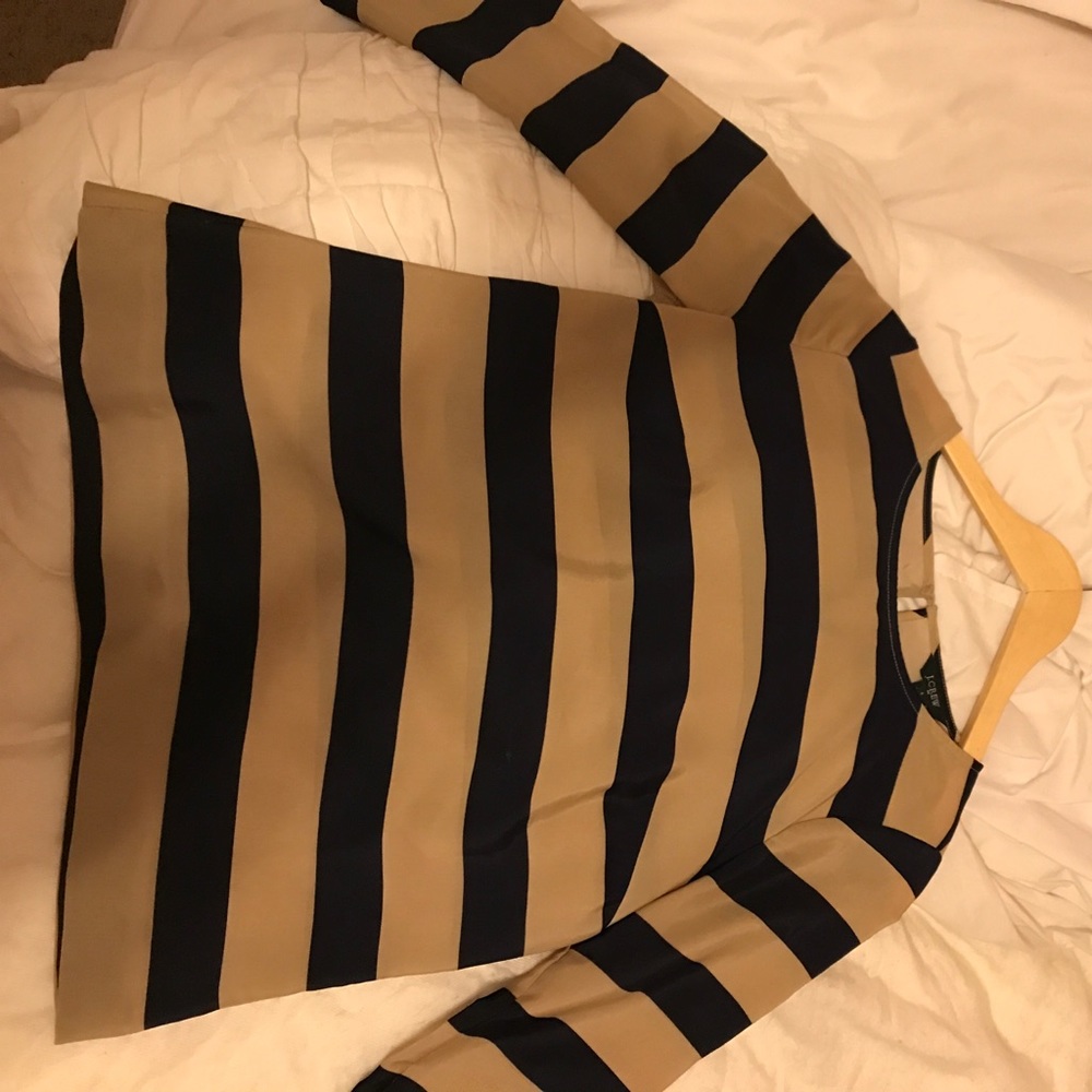 Navy and Khaki Striped J Crew Blouse