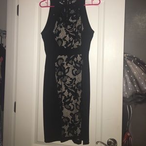 Beautiful black lace and nude Cache dress