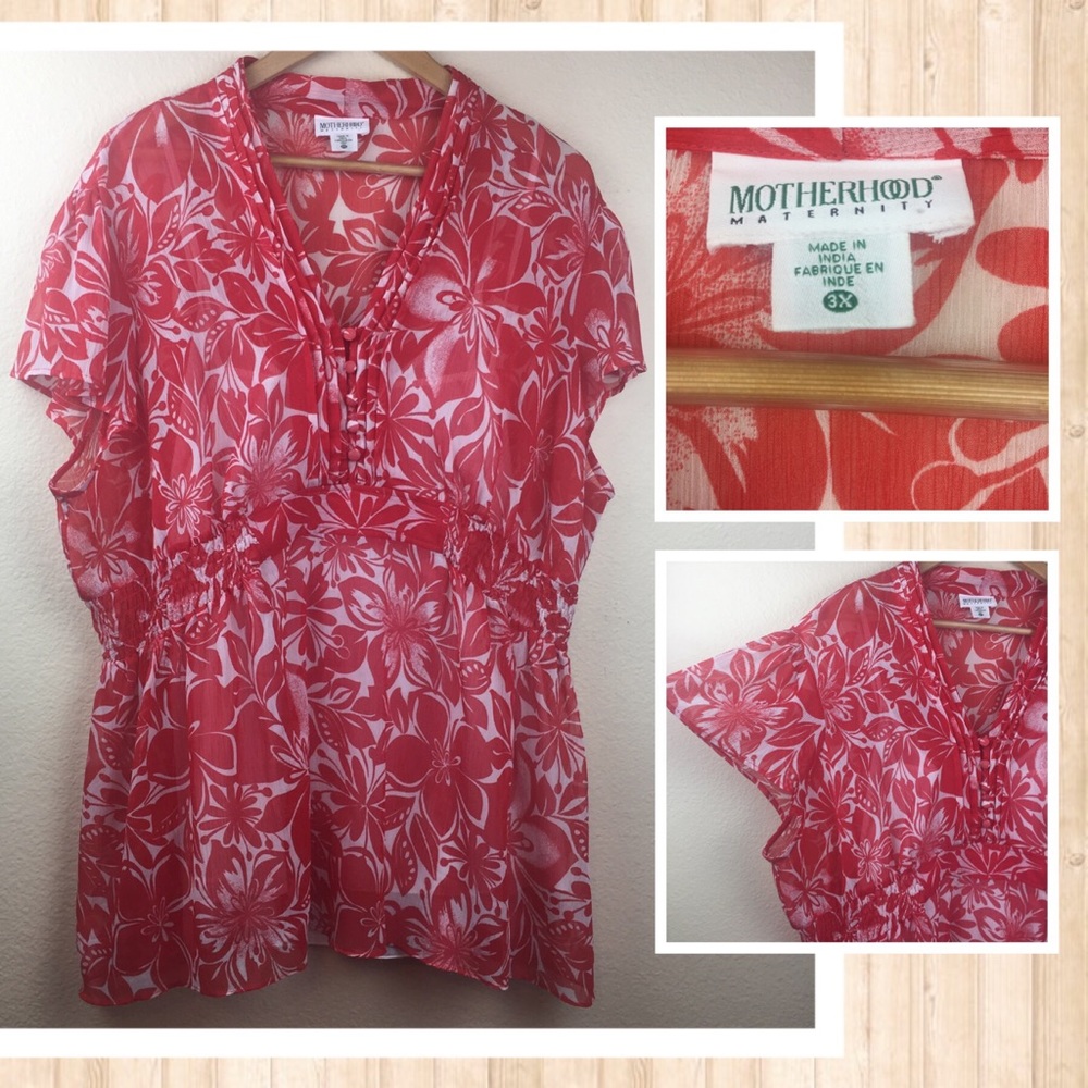 Motherhood Maternity Blouse 3X Red Floral W Tank
