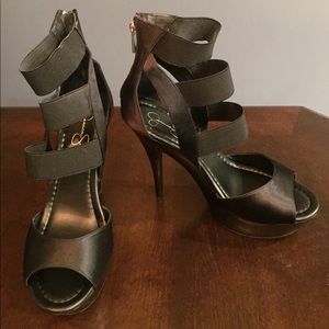 JS Georgina Black Satin/stretch Platform heels