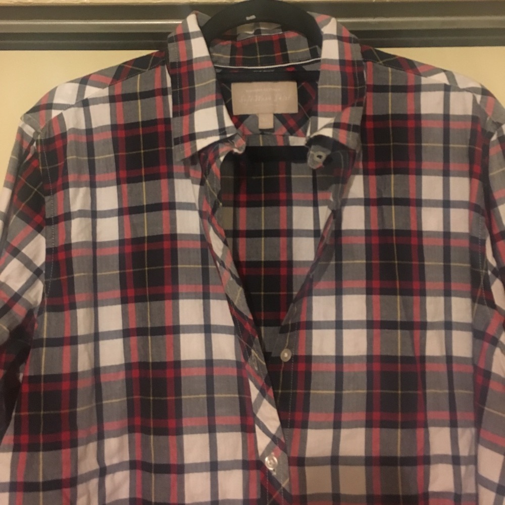 BANAN REPUBLIC RED WHITE BLUE YELLOW PLAID SHIRT