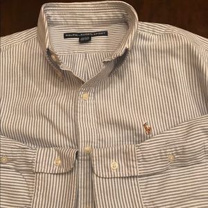 Ralph Lauren sport button up shirt blue and white