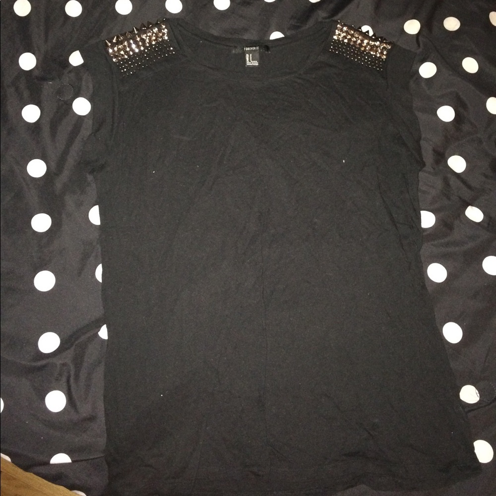 Studded Shoulders Black Top