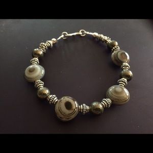 OOAK Bali Silver Bullseye Onyx & Hematite bracelet
