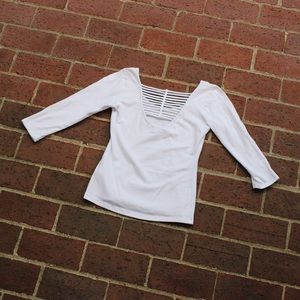 White Cut Out Back 3/4 Sleeve Top
