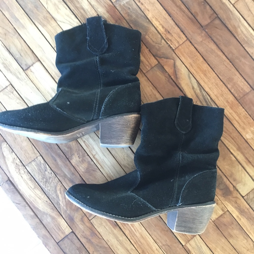 Black suede slouch cowboy booties