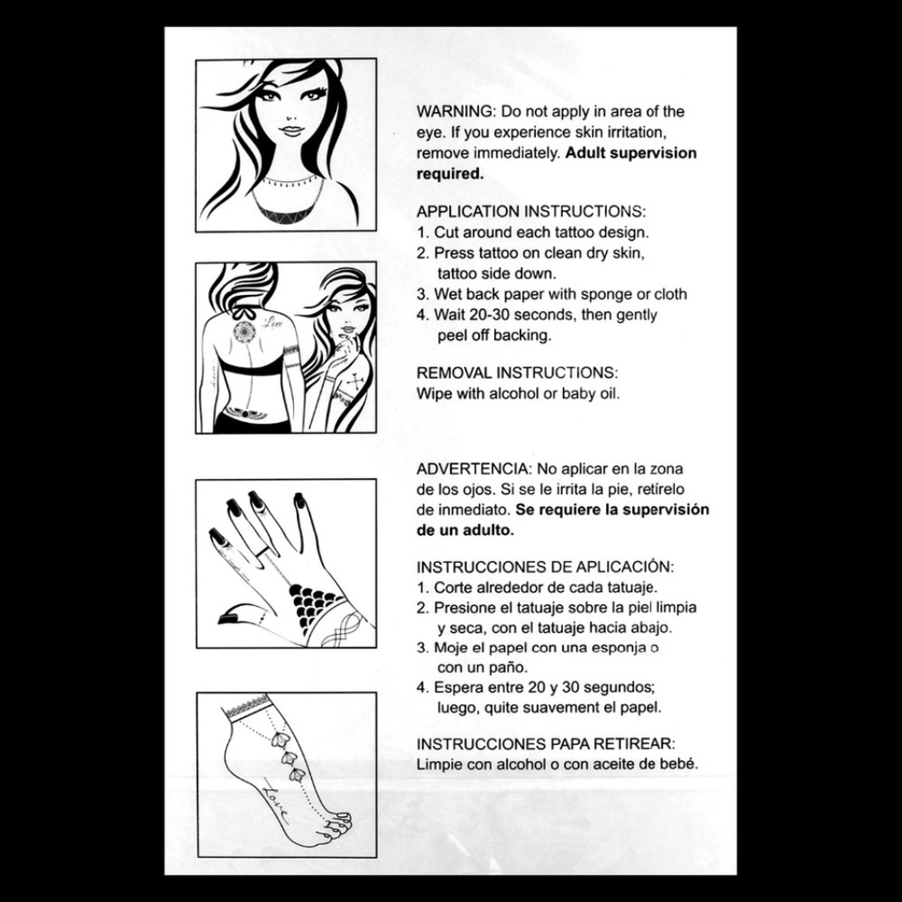 LAST ONE White/Black Henna Water Transfer Tattoos - Picture 4 of 4