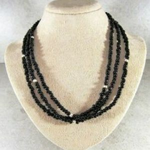 Sterling Silver .925 Black Bead 3-Strand Necklace
