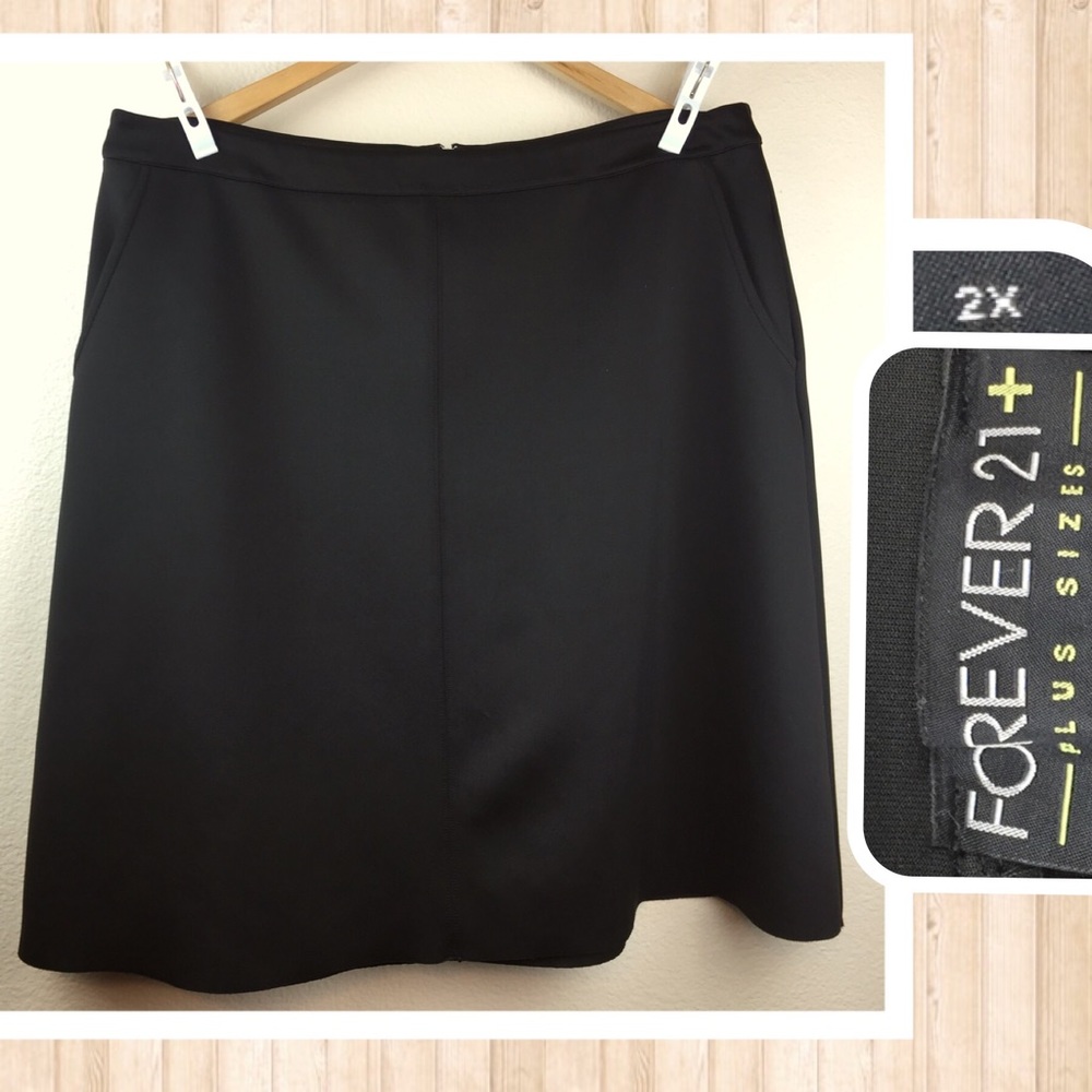 Forever 21 Plus Size Skater Skirt Black Satin Feel