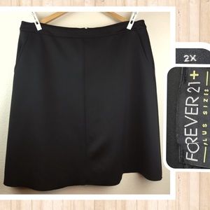 Forever 21 Plus Size Skater Skirt Black Satin Feel