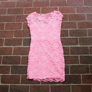 Pink Floral Lace Bodycon Dress