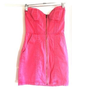 90s style denim bustier zip up dress